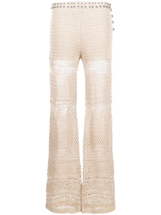 Neutral High Waist Crochet Knit Trousers