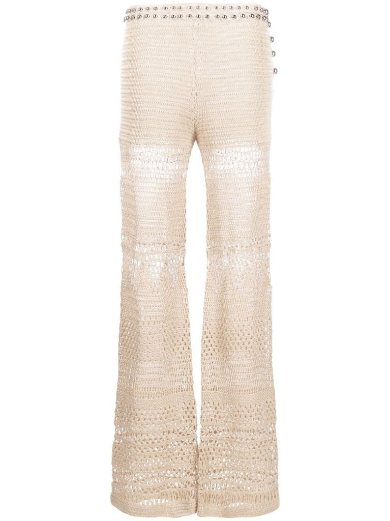 Neutral High Waist Crochet Knit Trousers
