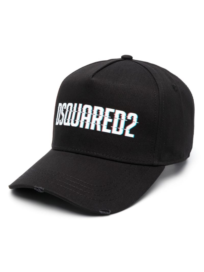 Black Logo Print Cotton Cap