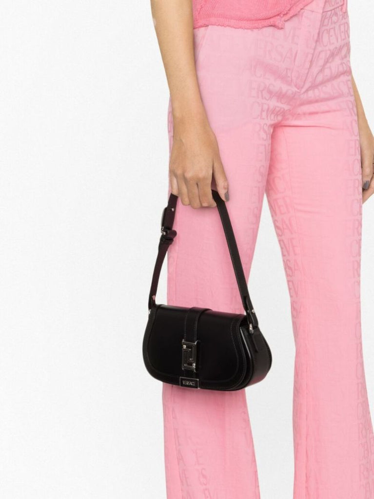 Black Mini Greca Goddess Shoulder Bag