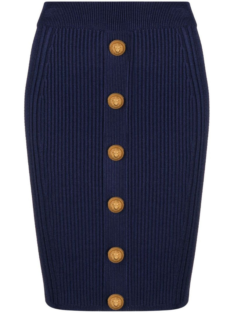 Blue Button Detail Skirt