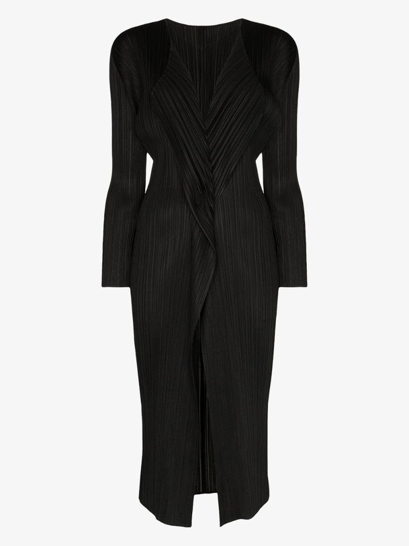 Black Waterfall Collar PlissÃ_x0083_Â© Coat