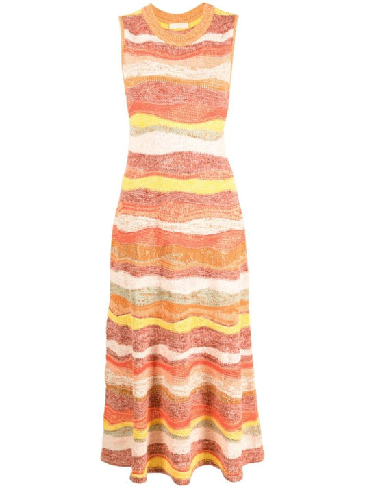 Orange Gaia Striped Midi Dress