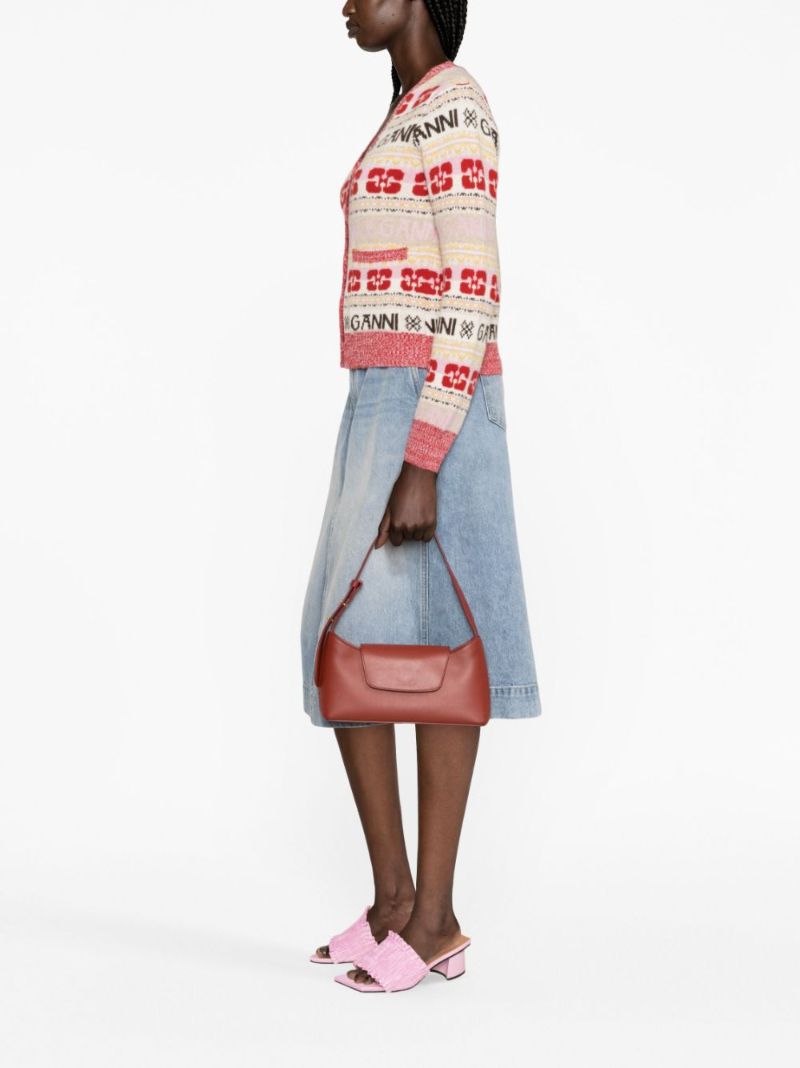 Red Logo-jacquard Wool Cardigan