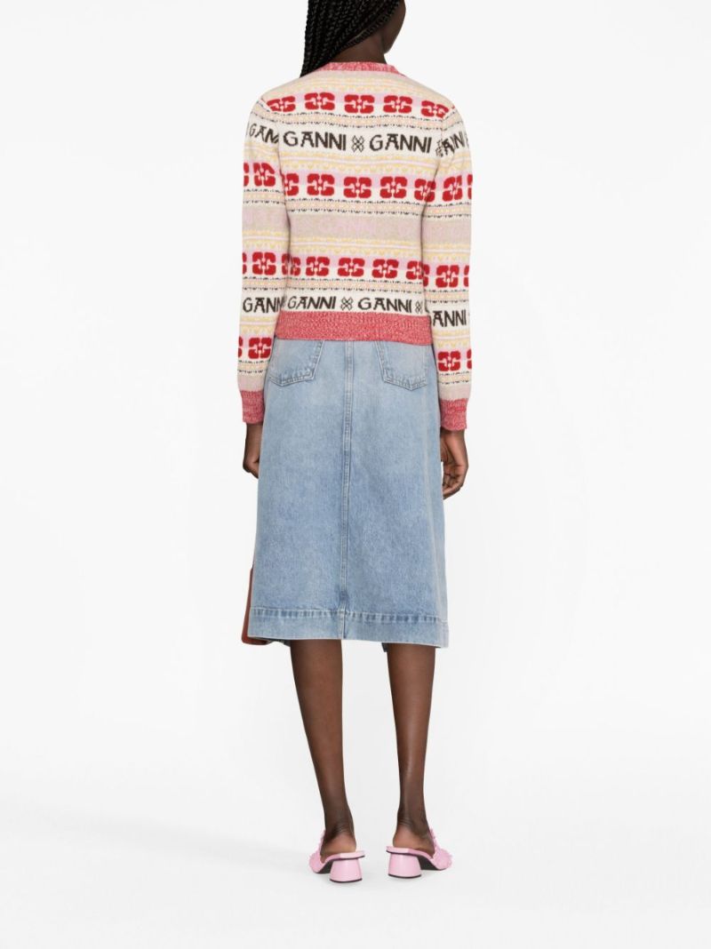 Red Logo-jacquard Wool Cardigan