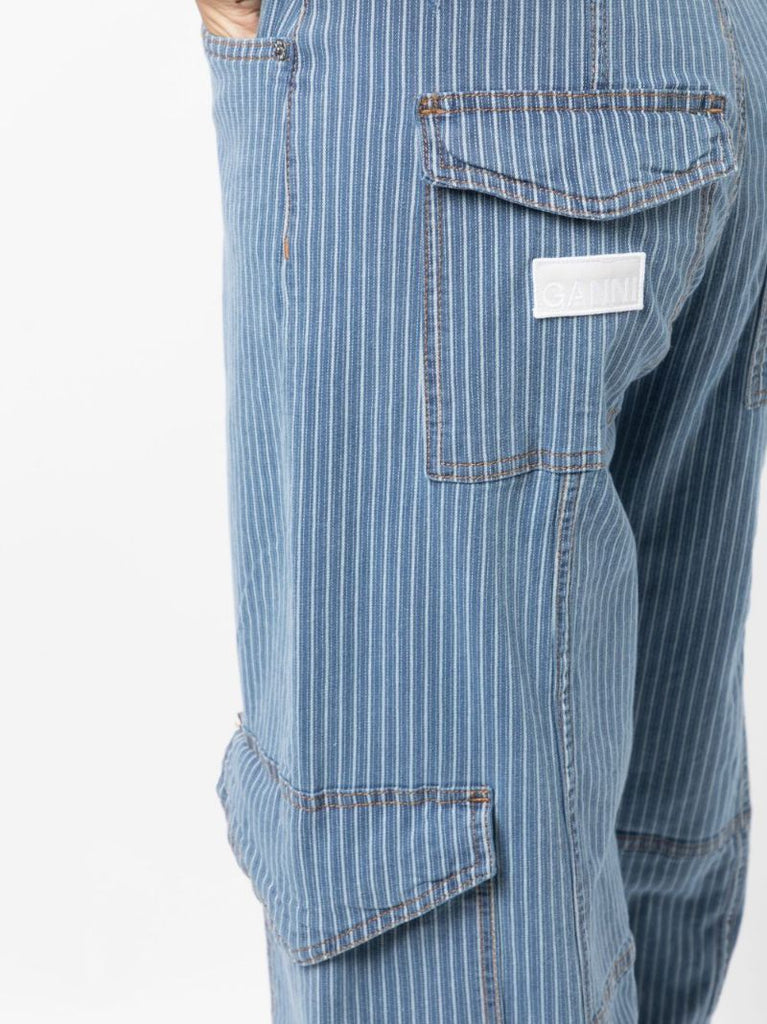 Blue Striped Tapered Jeans