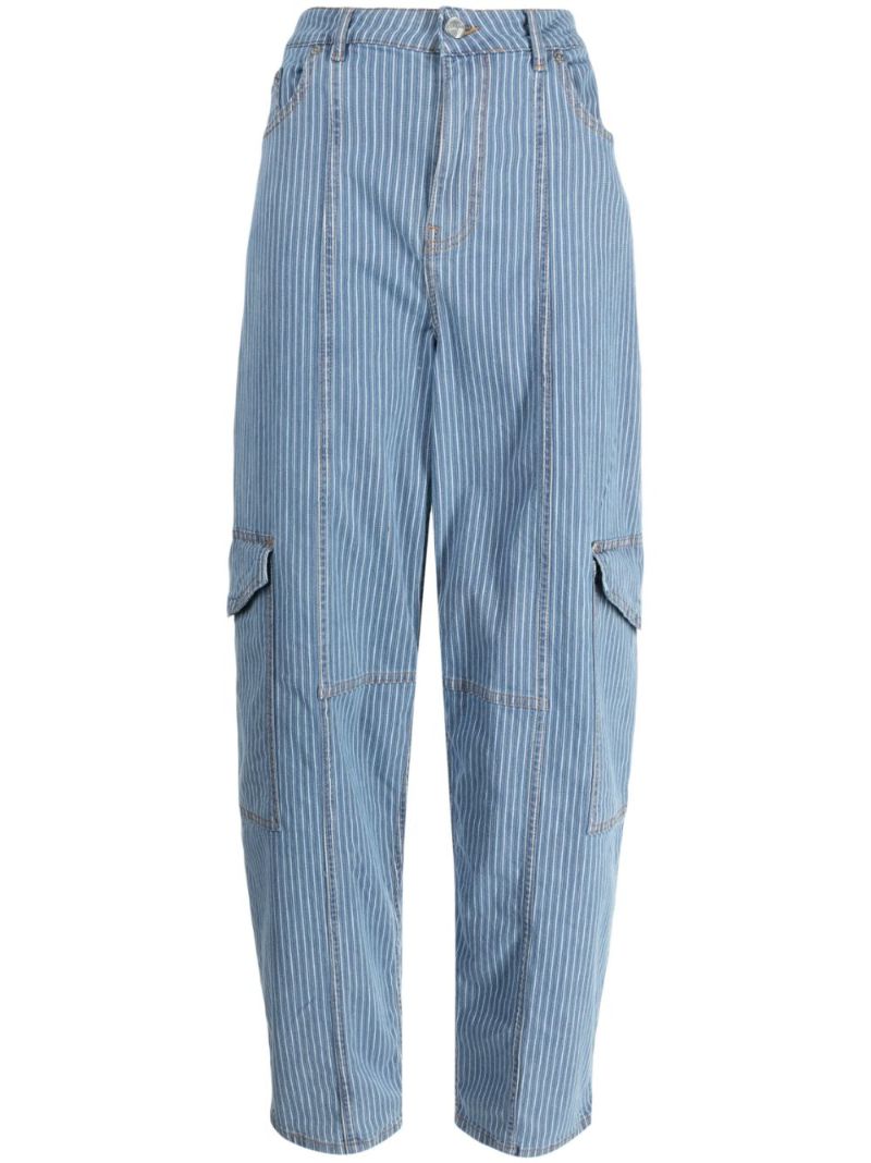 Blue Striped Tapered Jeans