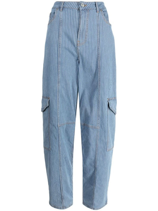 Blue Striped Tapered Jeans