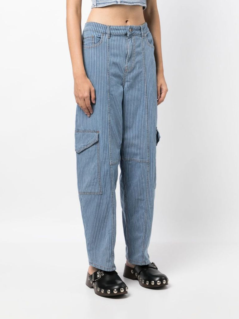 Blue Striped Tapered Jeans
