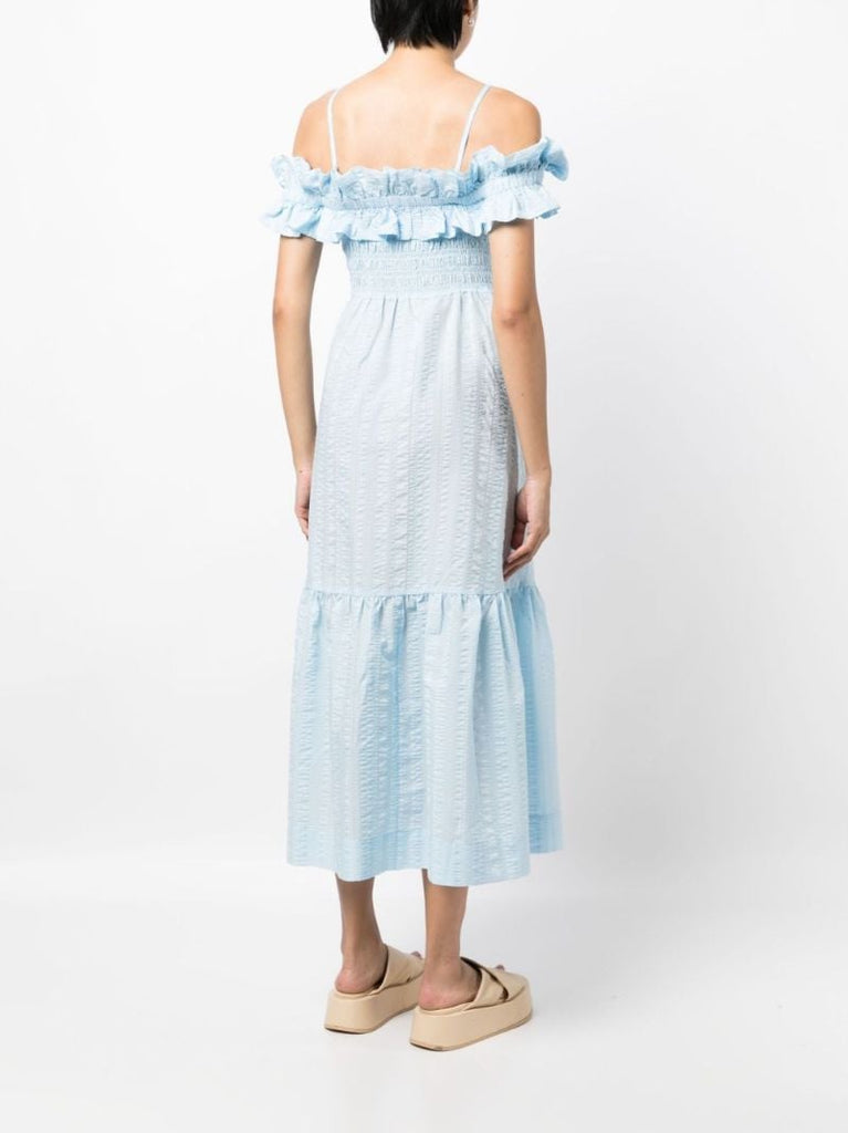 Blue Ruffled Midi Dress