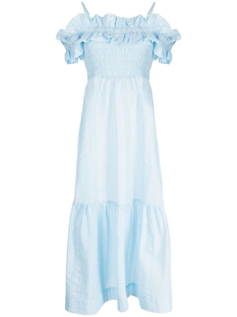 Blue Ruffled Midi Dress