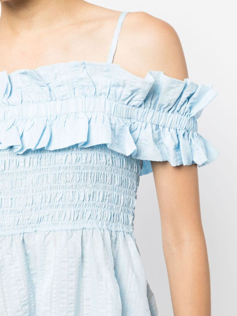 Blue Ruffled Midi Dress