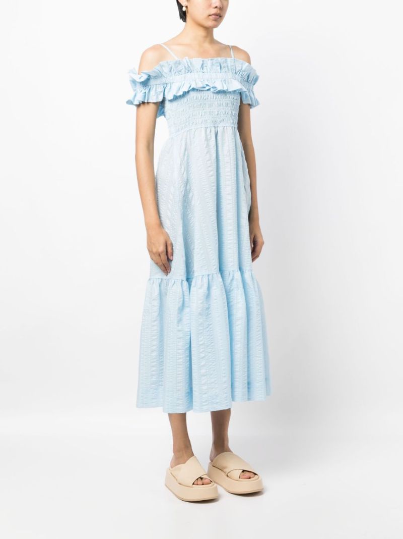 Blue Ruffled Midi Dress