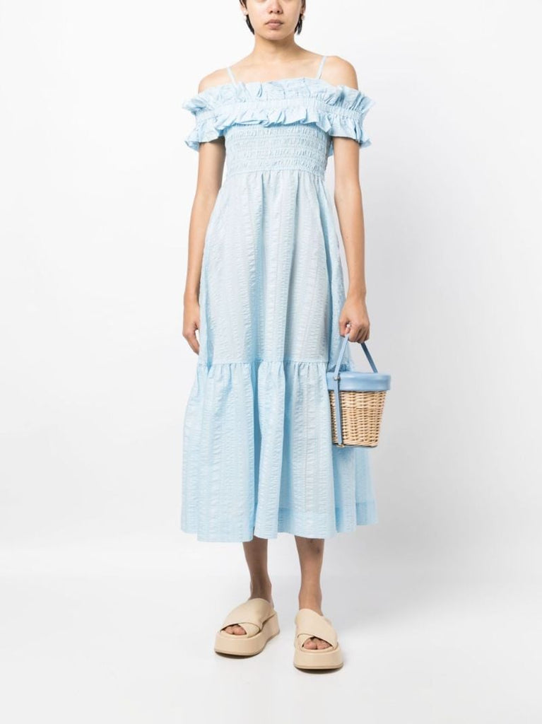 Blue Ruffled Midi Dress