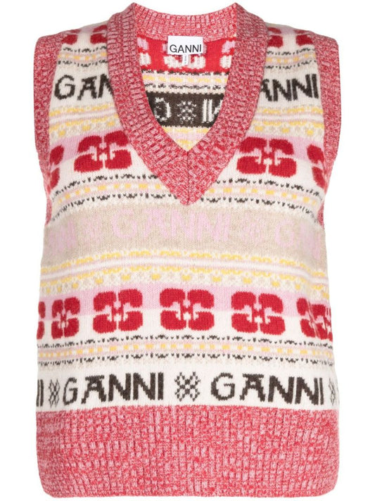 Pink Logo Intarsia Knitted Vest