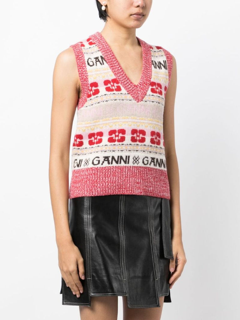 Pink Logo Intarsia Knitted Vest