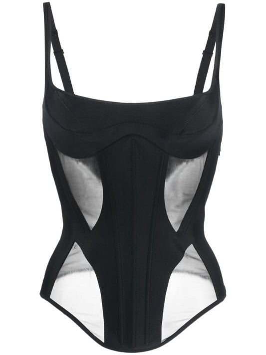 Black Illusion Bonded Panelled Corset Top