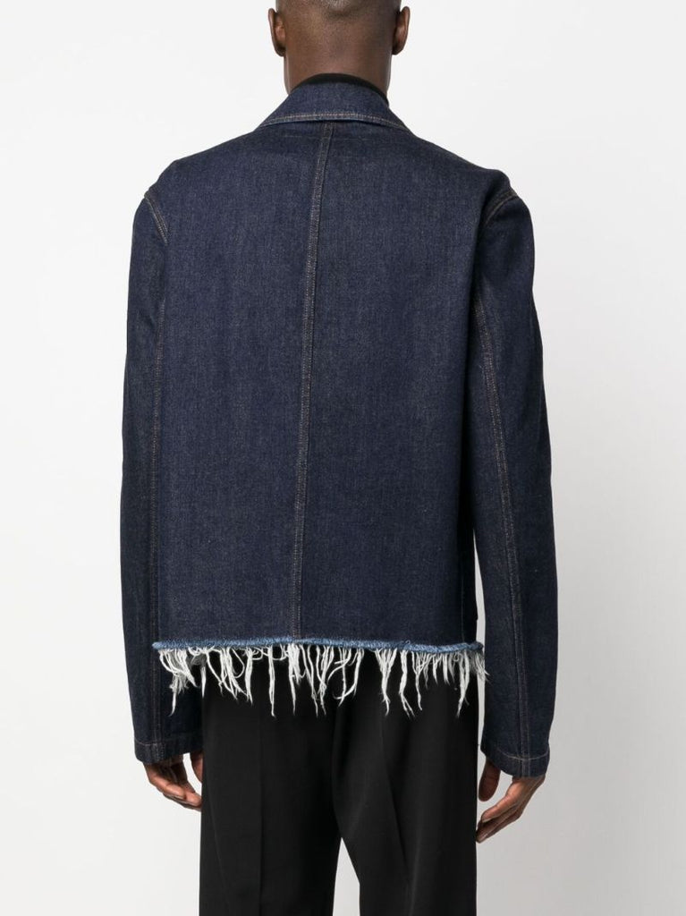 Blue Frayed Hem Denim Jacket