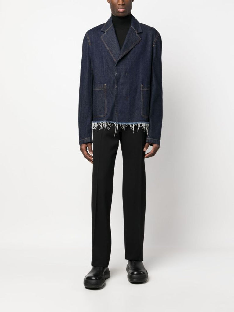 Blue Frayed Hem Denim Jacket