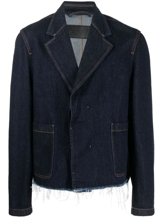 Blue Frayed Hem Denim Jacket
