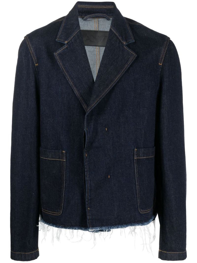 Blue Frayed Hem Denim Jacket