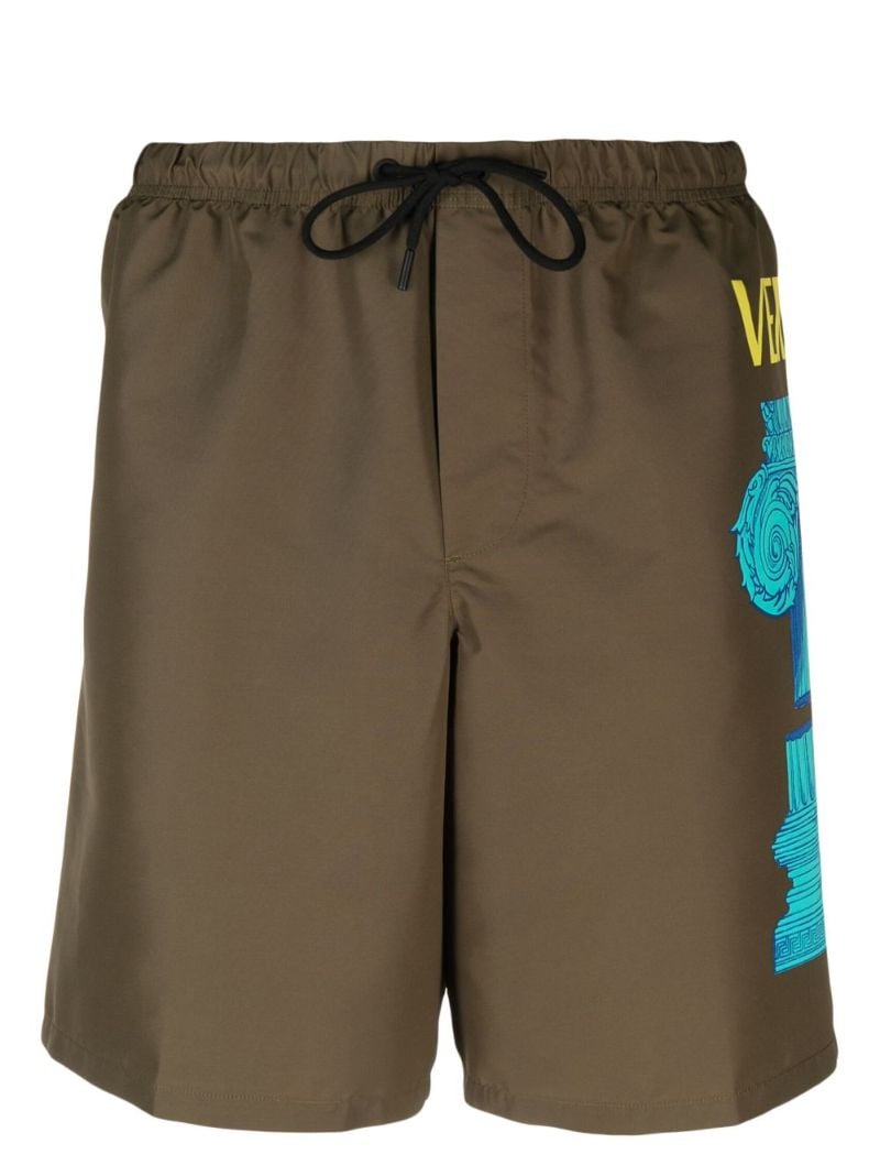 Brown Logo Print Swim Shorts
