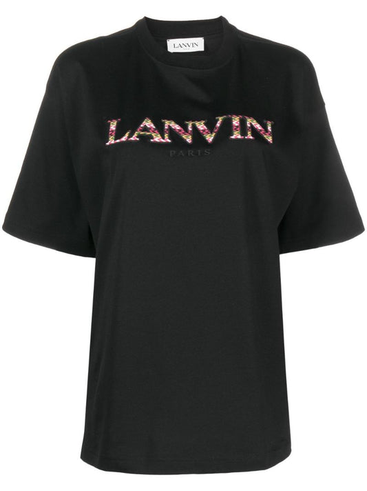 Black Curb-embroidered Cotton T-shirt
