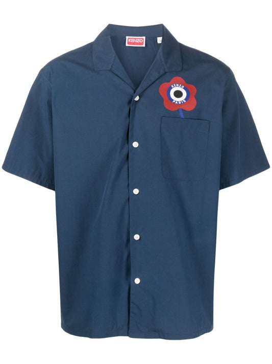 Blue Target-print Cotton Shirt