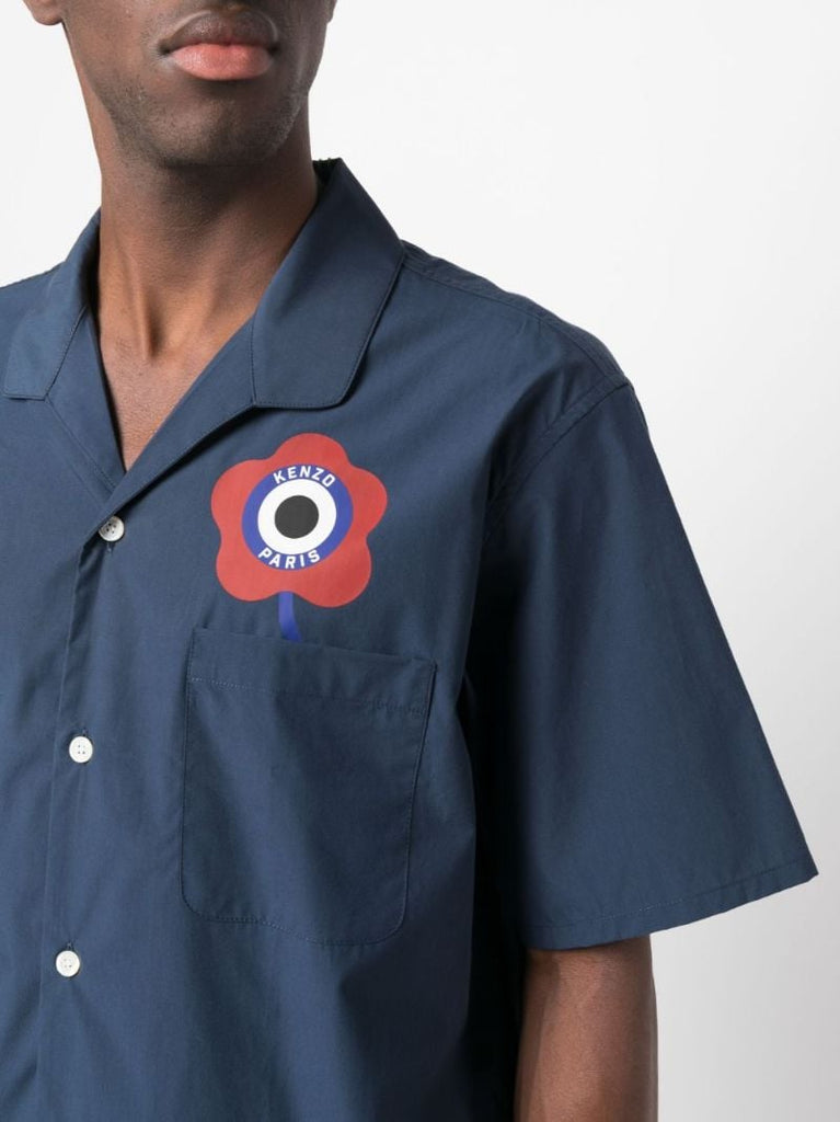 Blue Target-print Cotton Shirt