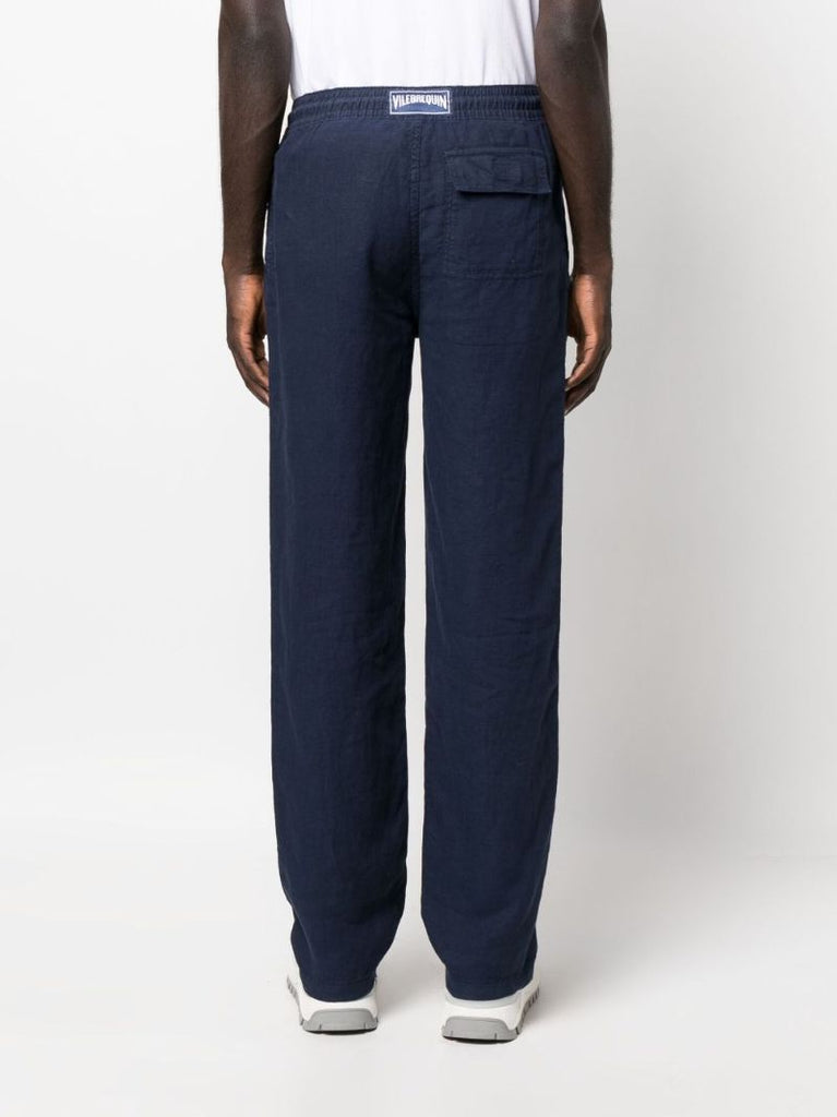 Blue Linen Drawstring Trousers