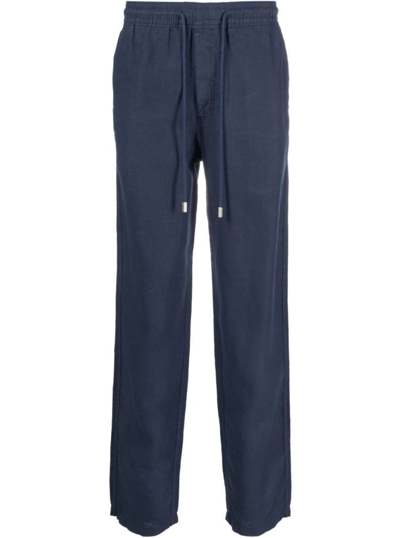 Blue Linen Drawstring Trousers