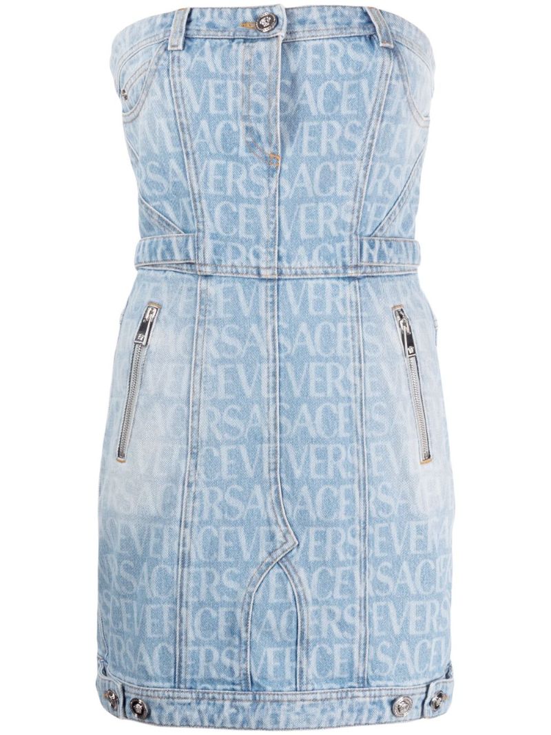Blue Allover Print Denim Mini Dress