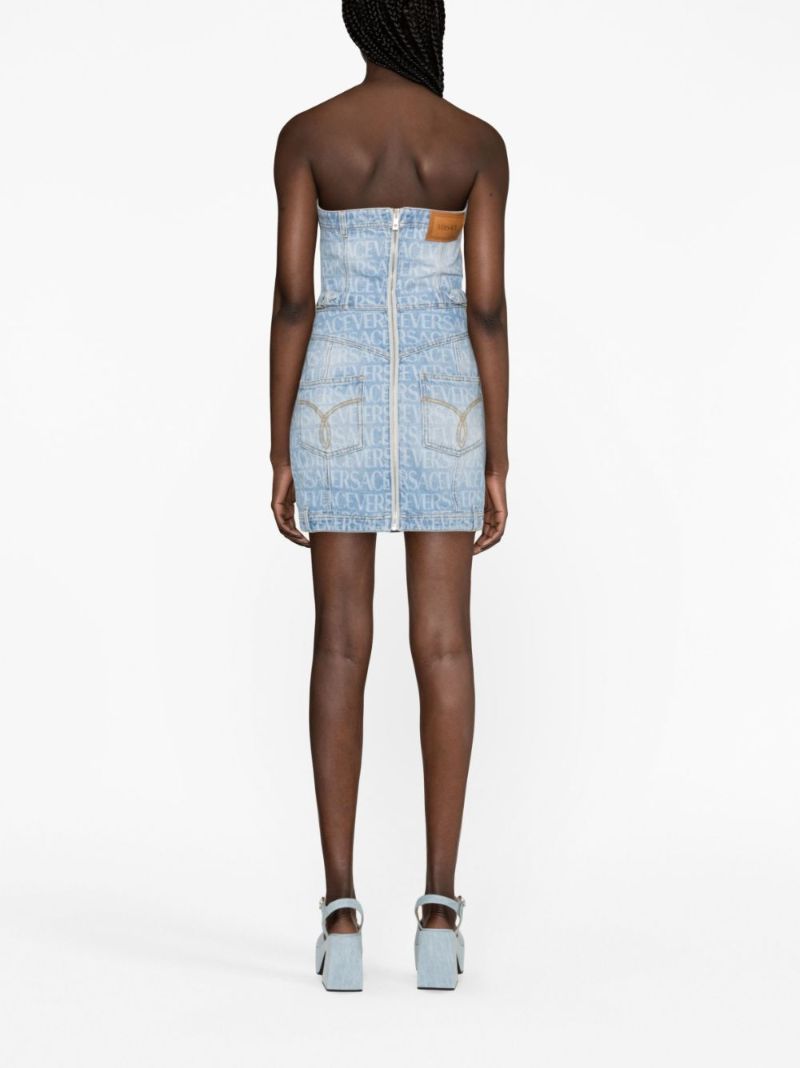 Blue Allover Print Denim Mini Dress