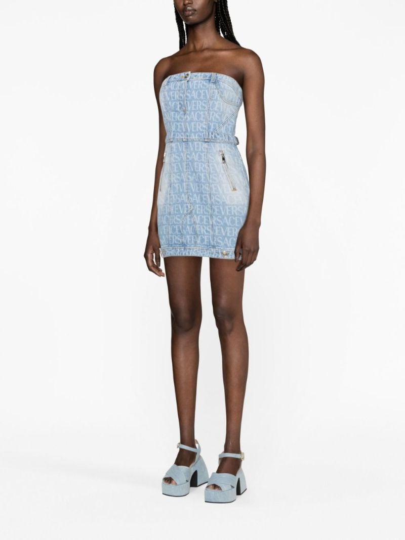 Blue Allover Print Denim Mini Dress
