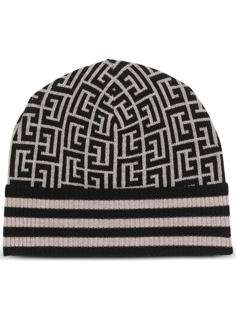 Black Monogram Wool Beanie Hat