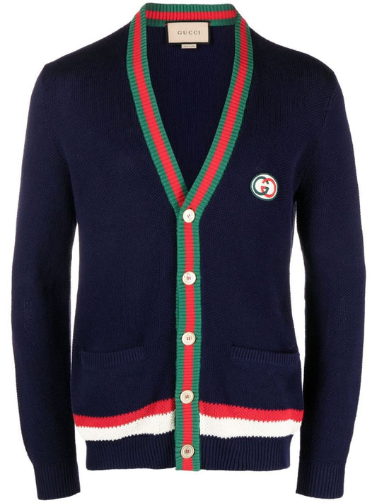 Blue Web Stripe Cotton Cardigan