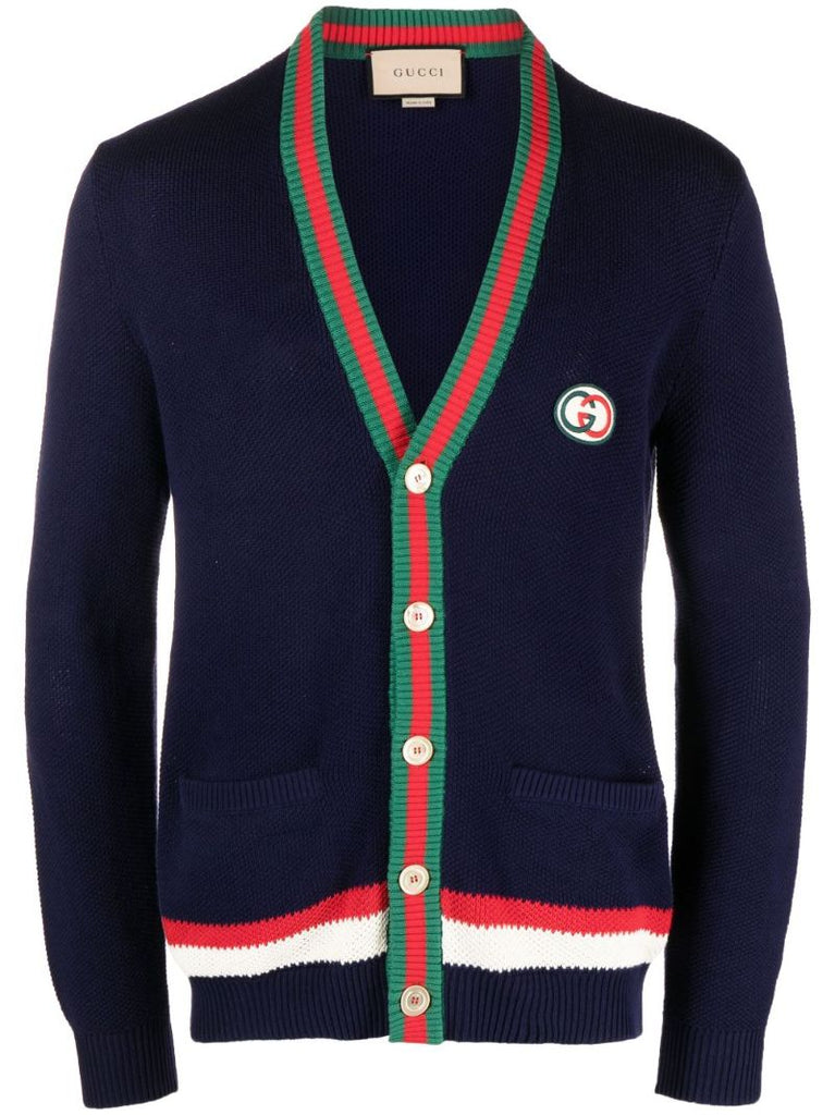 Blue Web Stripe Cotton Cardigan