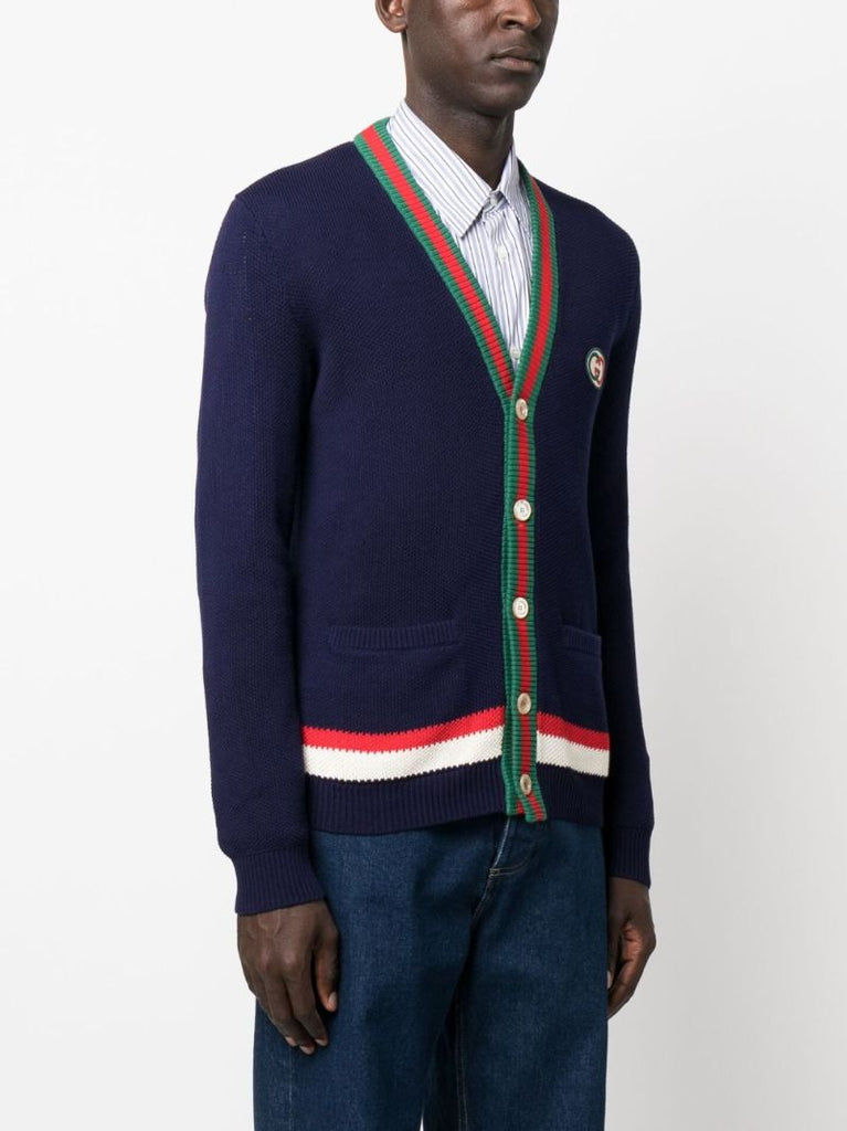 Blue Web Stripe Cotton Cardigan
