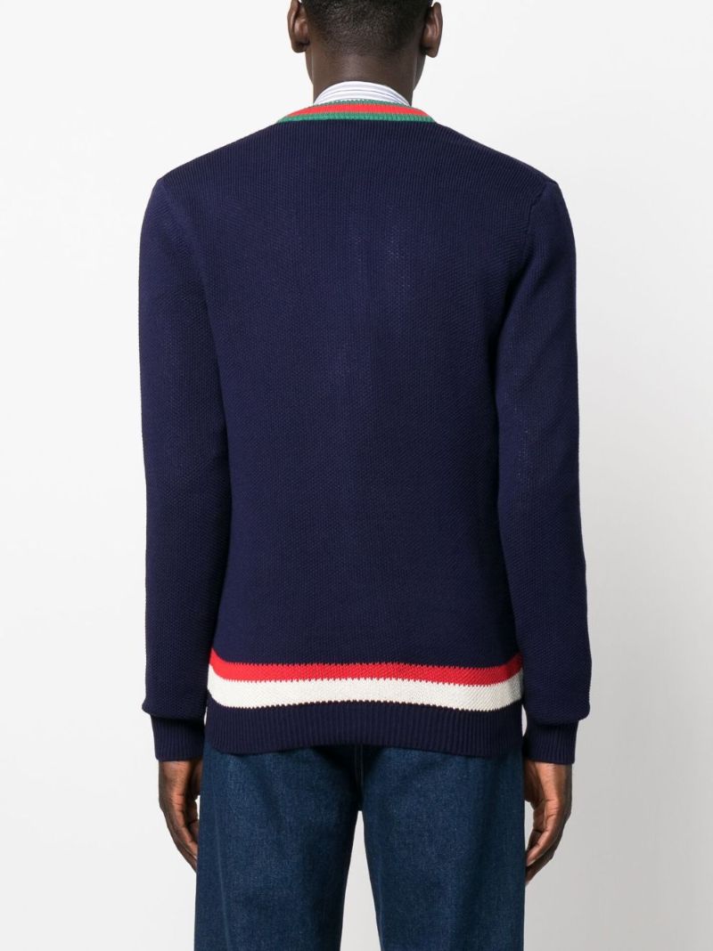 Blue Web Stripe Cotton Cardigan