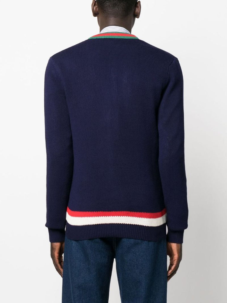 Blue Web Stripe Cotton Cardigan