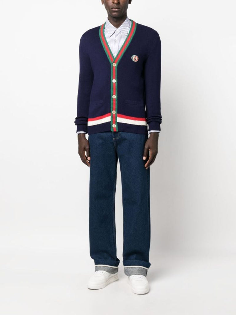 Blue Web Stripe Cotton Cardigan