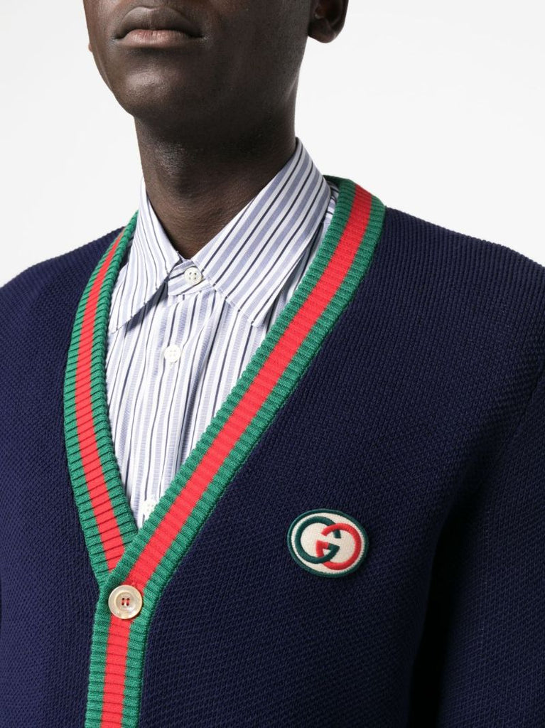 Blue Web Stripe Cotton Cardigan