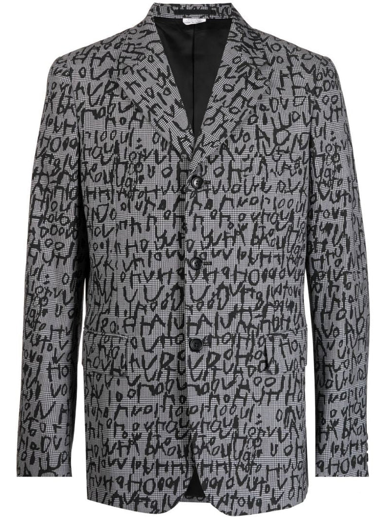 Grey Graphic Print Single Breasted Blazer
