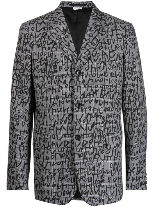 Grey Graphic Print Single Breasted Blazer