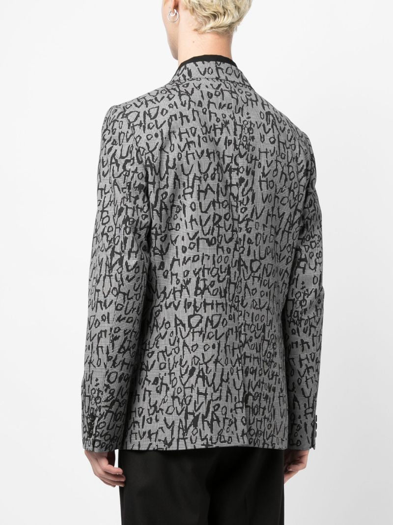 Grey Graphic Print Single Breasted Blazer