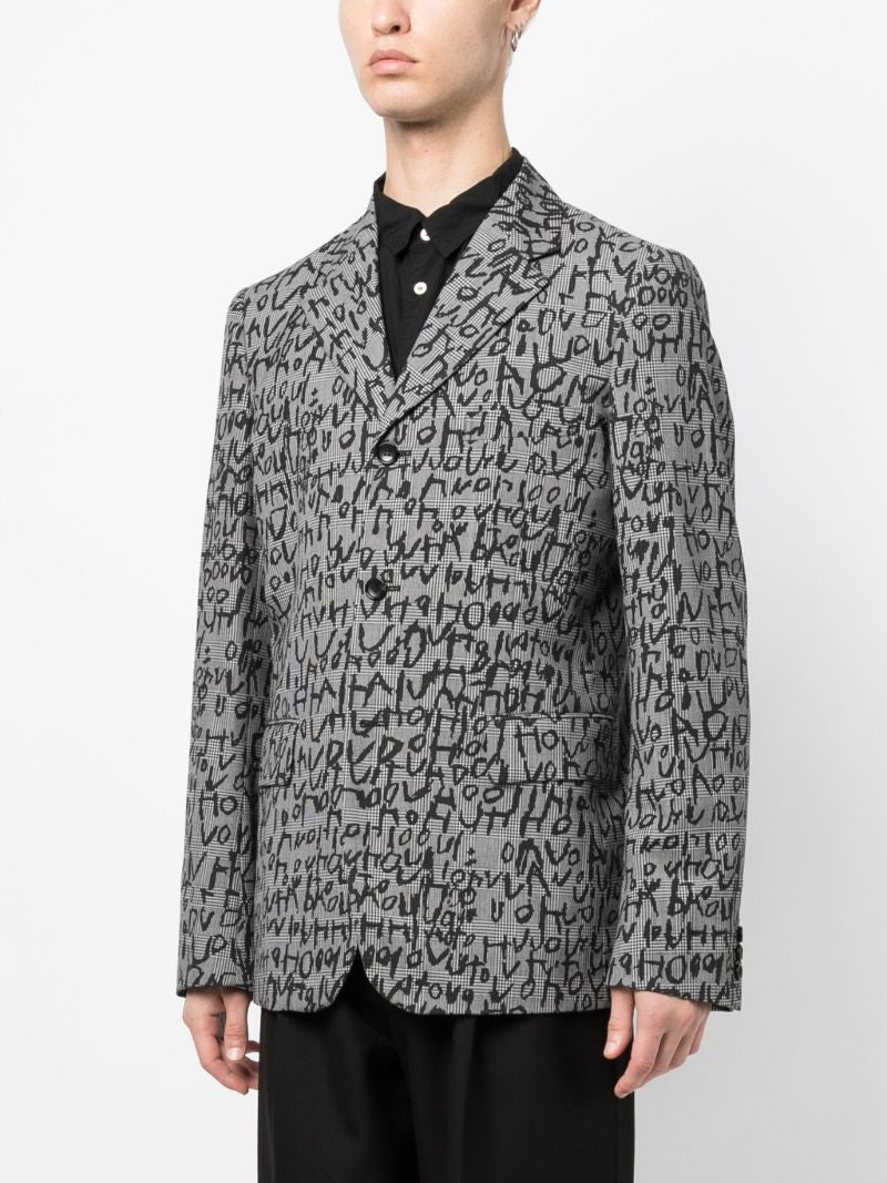 Grey Graphic Print Single Breasted Blazer