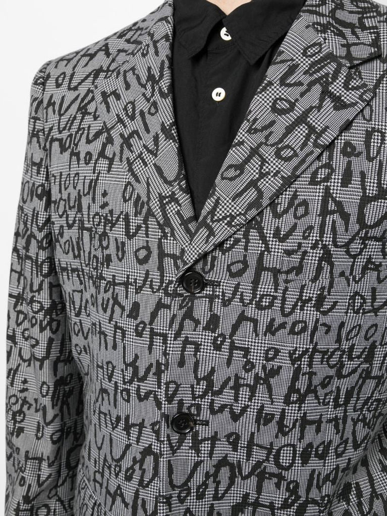 Grey Graphic Print Single Breasted Blazer