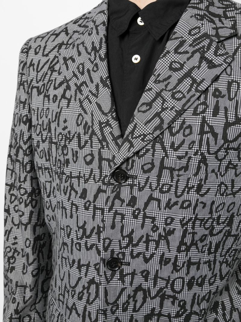 Grey Graphic Print Single Breasted Blazer