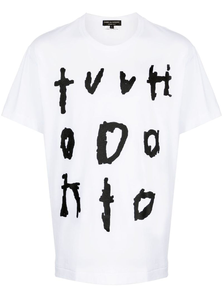 White Text-print Cotton T-shirt