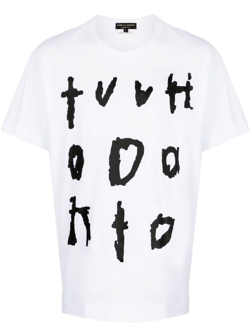 White Text-print Cotton T-shirt